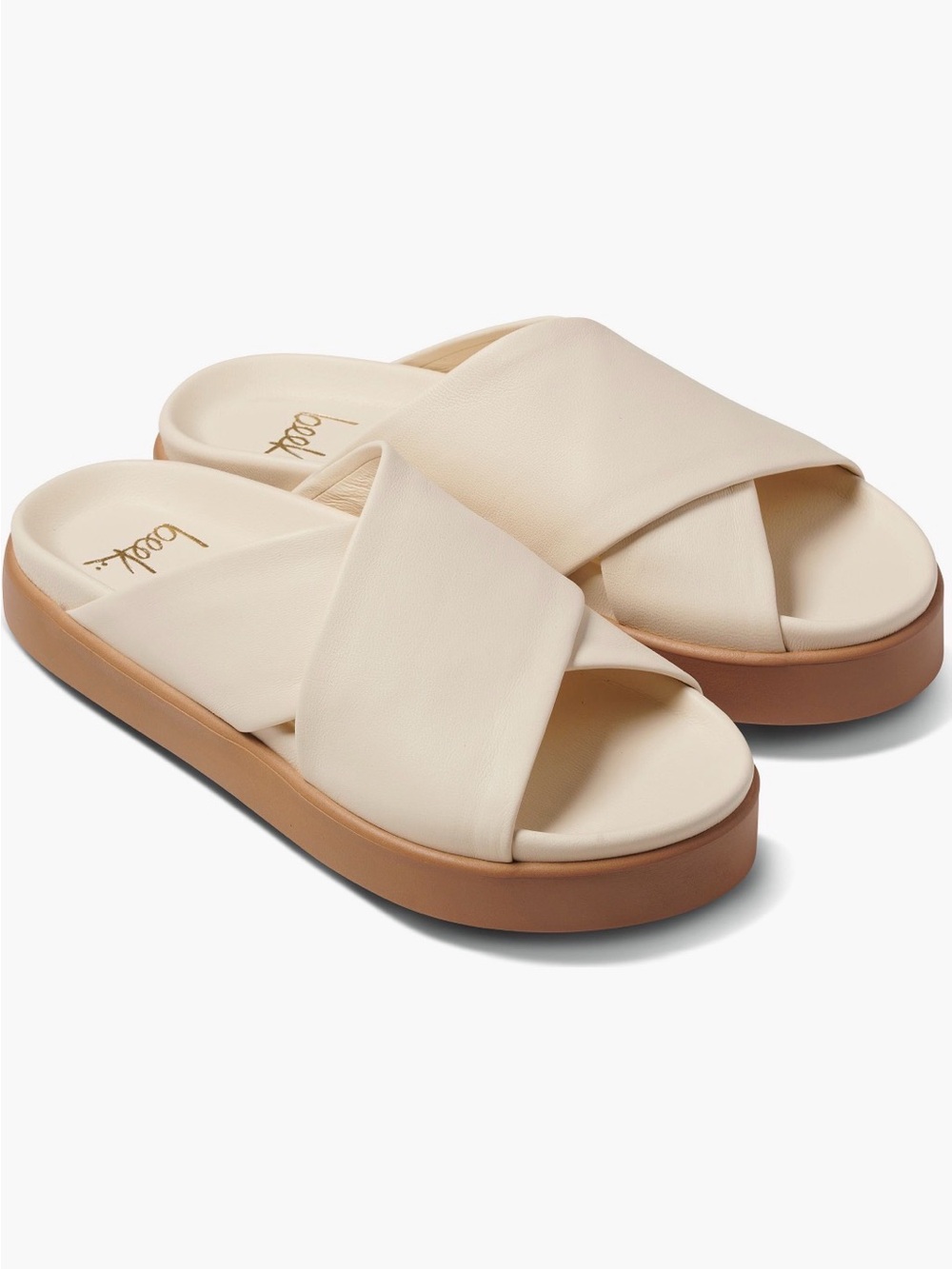 Been Hen Cream Crossband Platform Slide Sandal